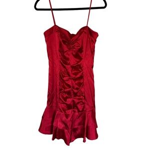 Morgan & Co. Red Satin Ruched Mini Dress‎